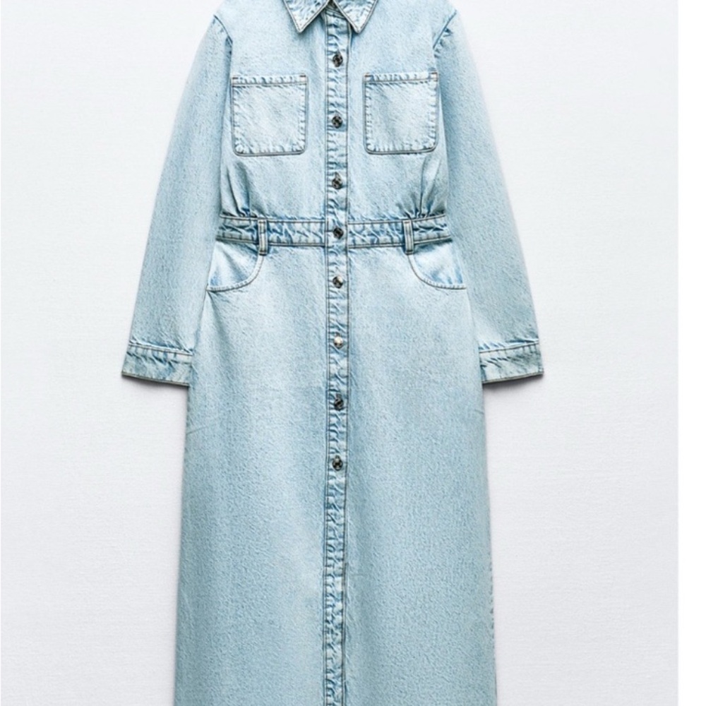 Zara Light Blue Denim Maxi Dress size XL